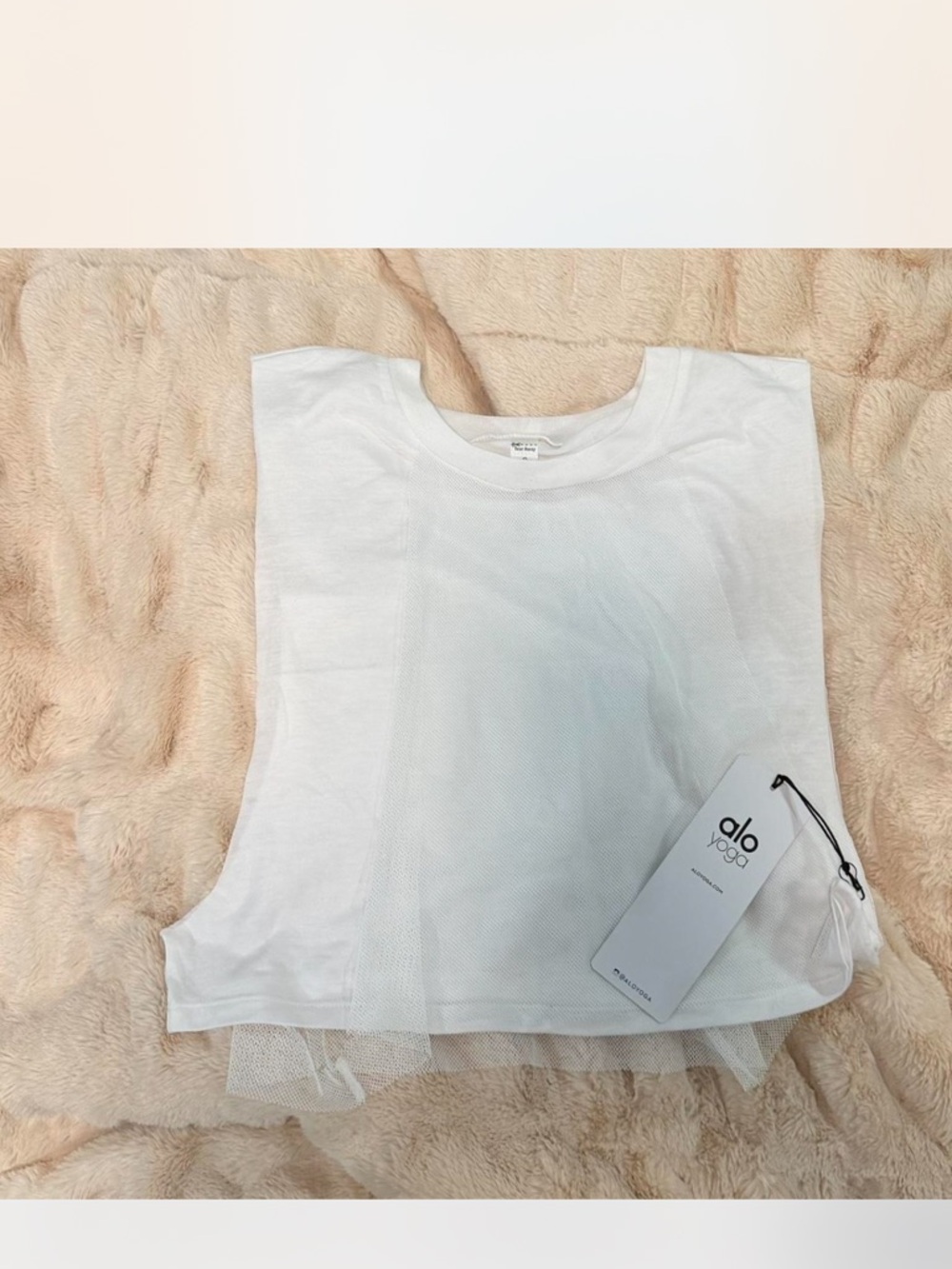 ALO Yoga White Mesh Layered Crop Top